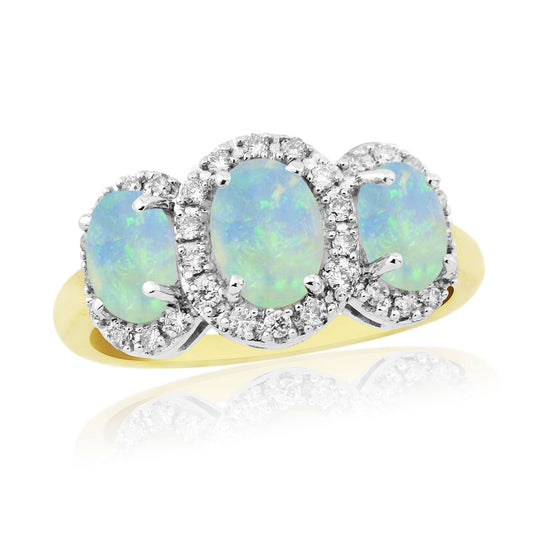 9ct Gold Ladies Opal and Diamond Cluster Dress Ring
