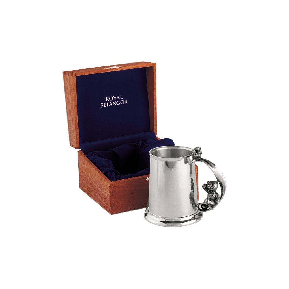 Childs Pewter Christening Mug in Wooden Gift Box Teddy 012118RG