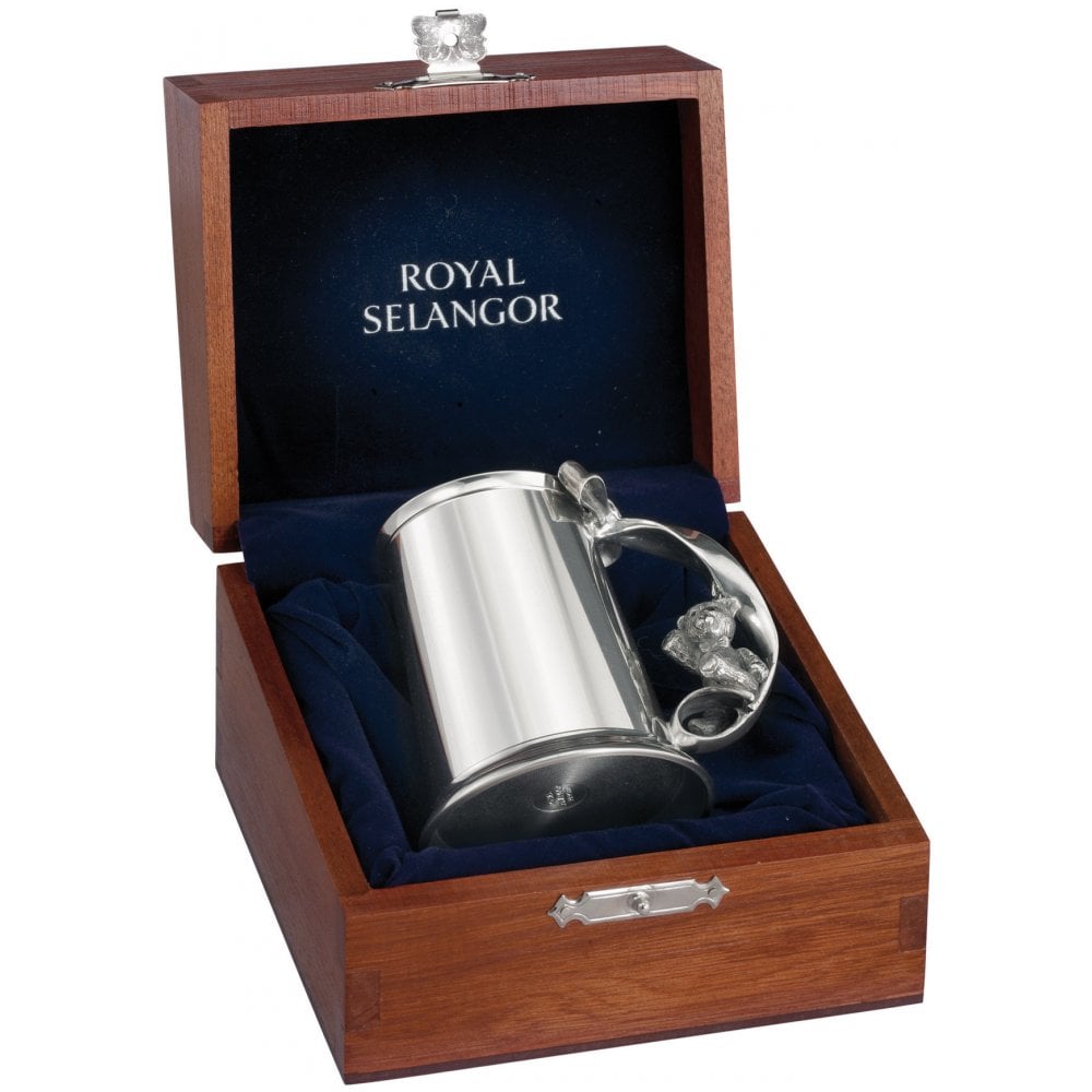 Childs Pewter Christening Mug in Wooden Gift Box Teddy 012118RG