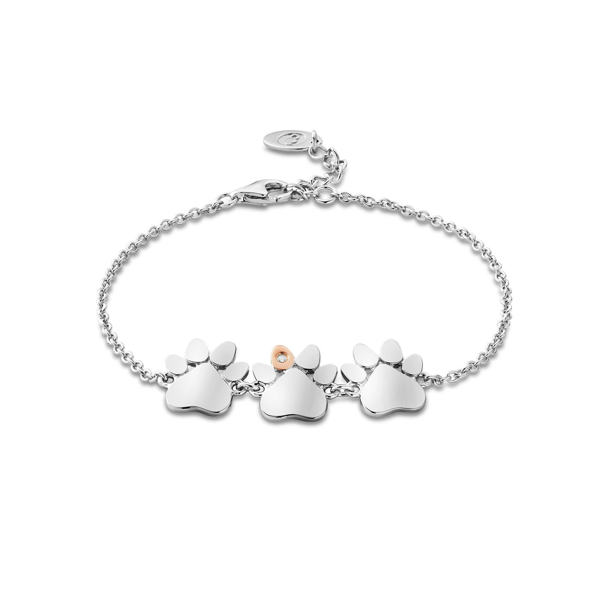 Silver & Gold Ladies Paw Prints Triple Paw Bracelet 3SPWP0824