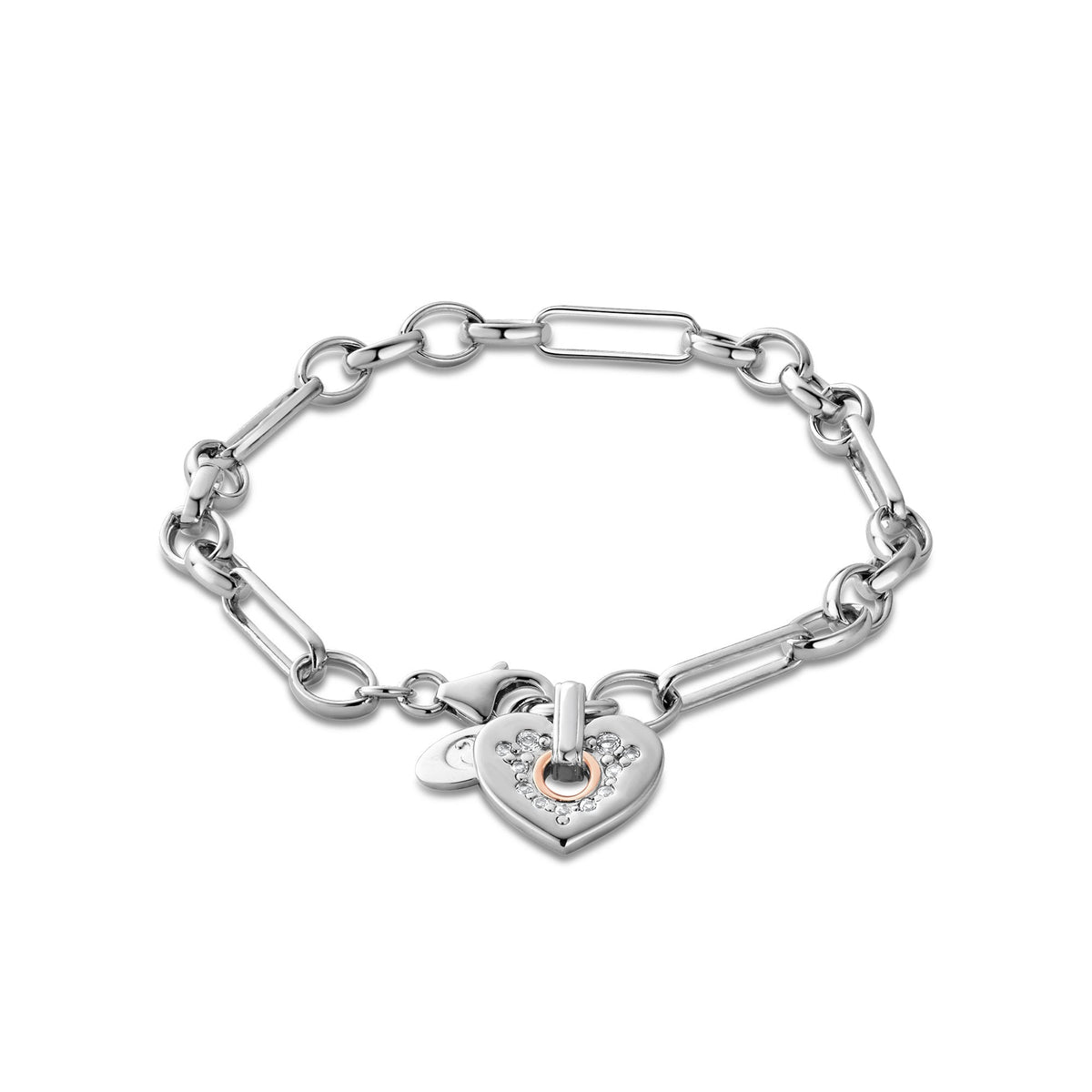 Silver & Gold Cariad Sparkle Topaz Heart Bracelet 3SCRS0156