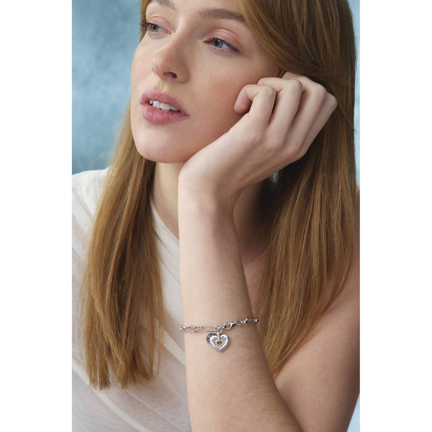 Silver & Gold Cariad Sparkle Topaz Heart Bracelet 3SCRS0156