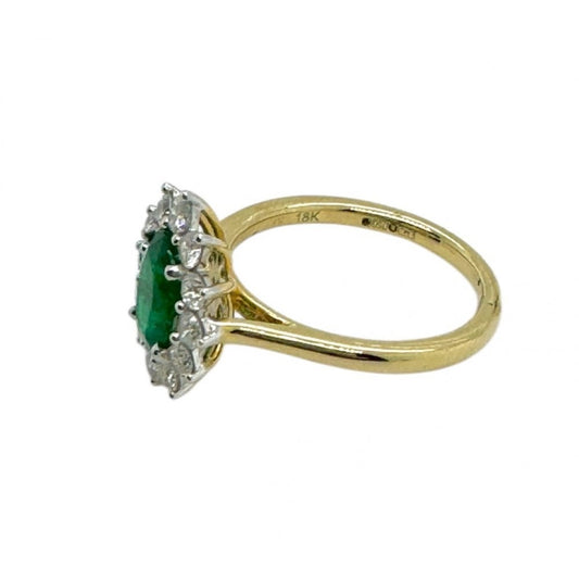 Ladies 18ct Gold Emerald and Diamond Cluster Ring