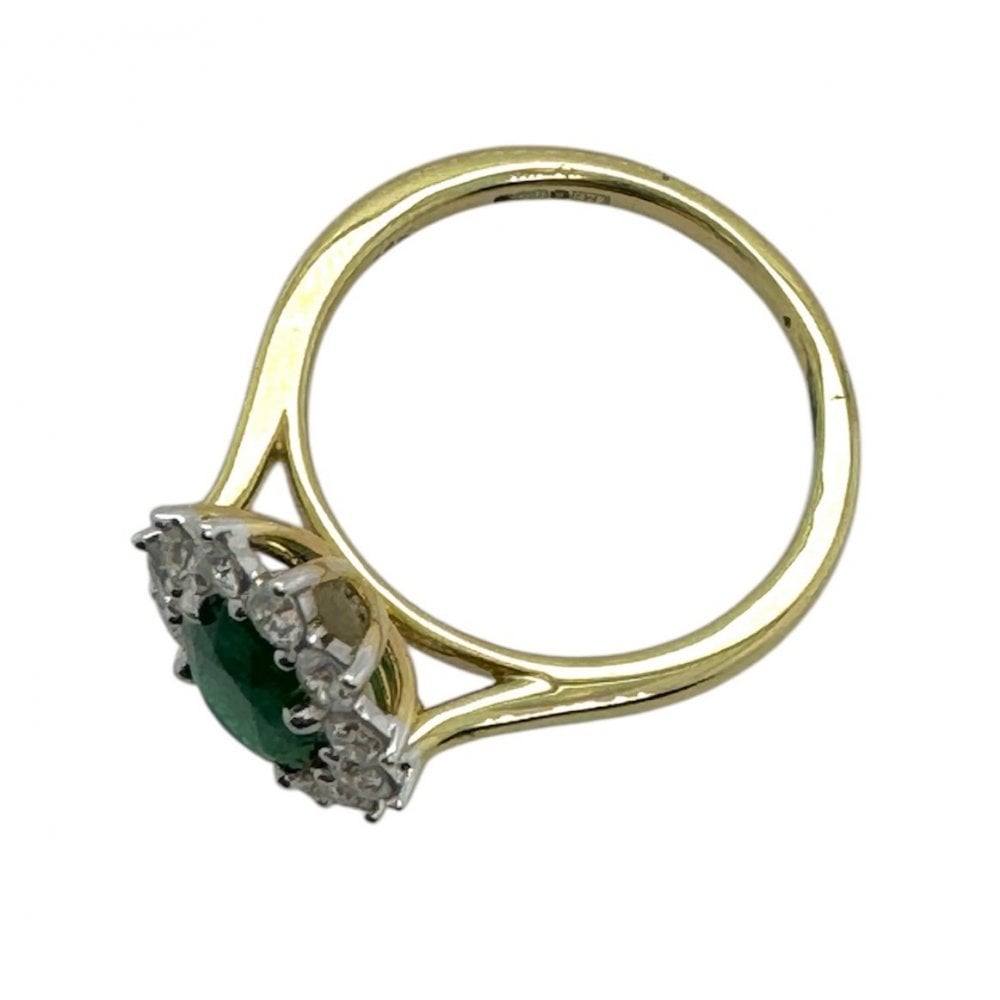 Ladies 18ct Gold Emerald and Diamond Cluster Ring