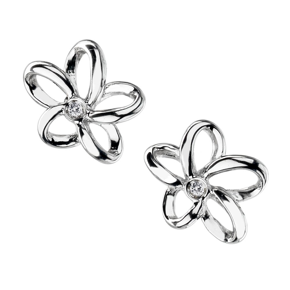 Sterling Silver Ladies Diamond Flower Stud Earrings DE248