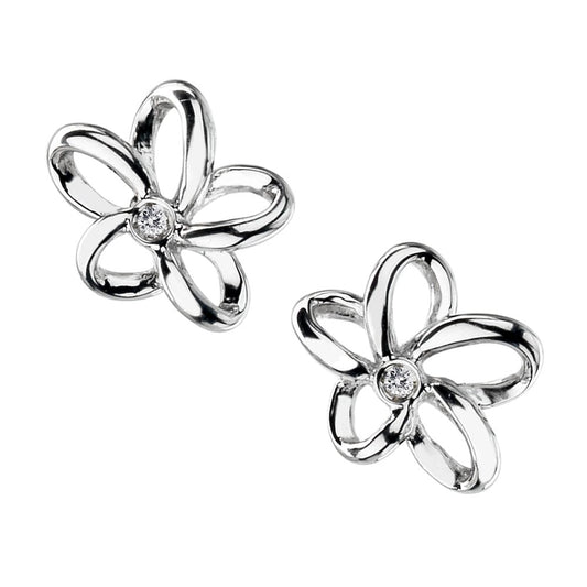 Sterling Silver Ladies Diamond Flower Stud Earrings DE248