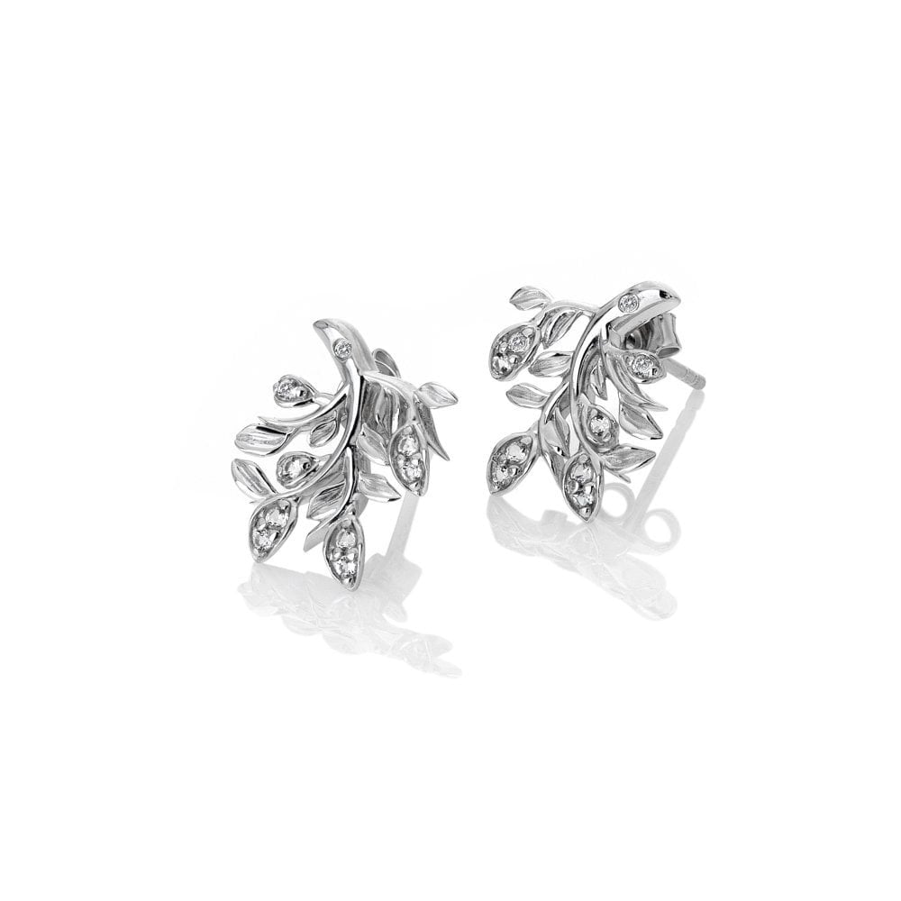 Sterling Silver Ladies White Topaz & Diamond Stud Earrings DE688
