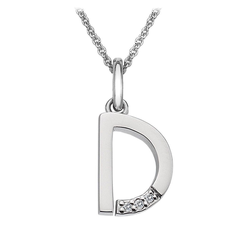 Sterling Silver Initial D Diamond Pendant DP404