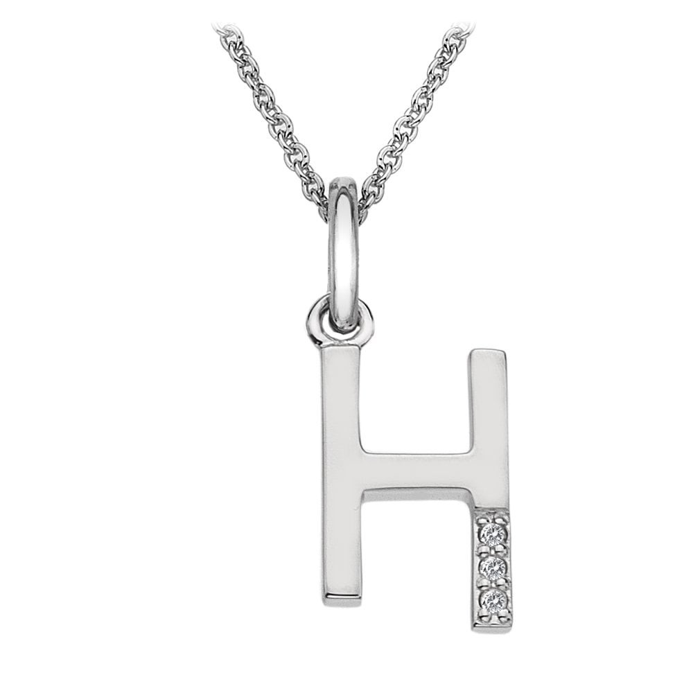 Sterling Silver Initial H Diamond Pendant DP408