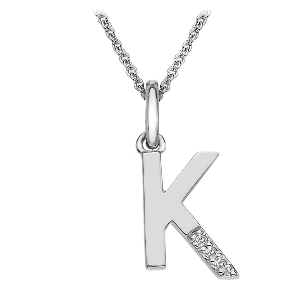 Sterling Silver Initial K Diamond Pendant DP411