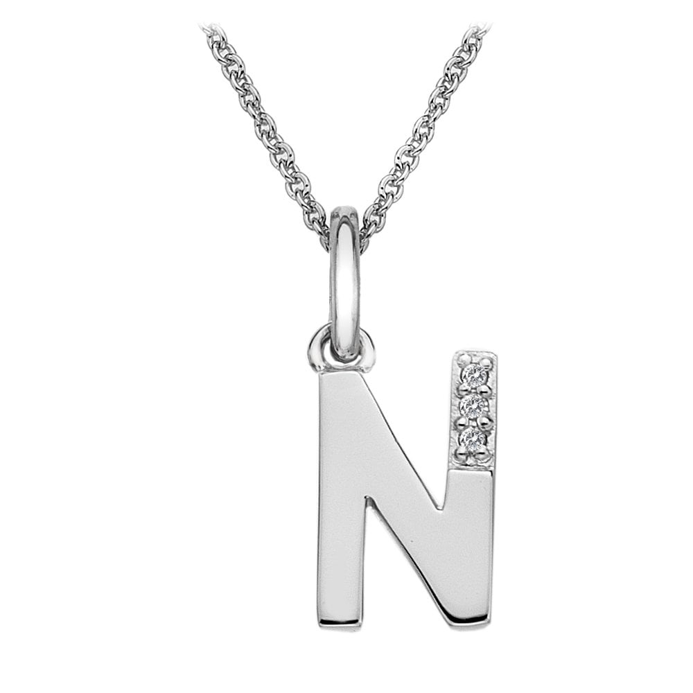 Sterling Silver Initial N Diamond Pendant DP414