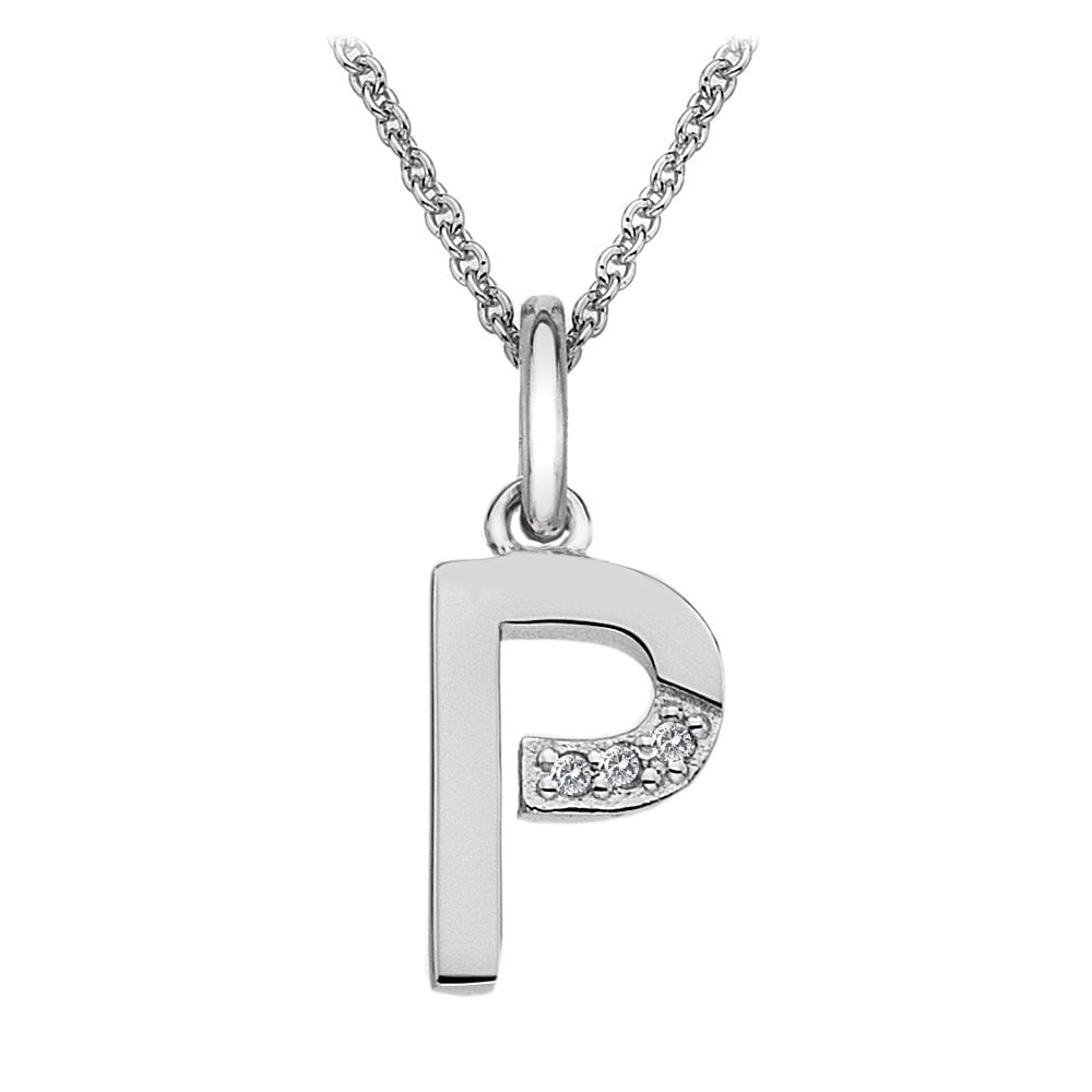Sterling Silver Initial P Diamond Pendant DP416