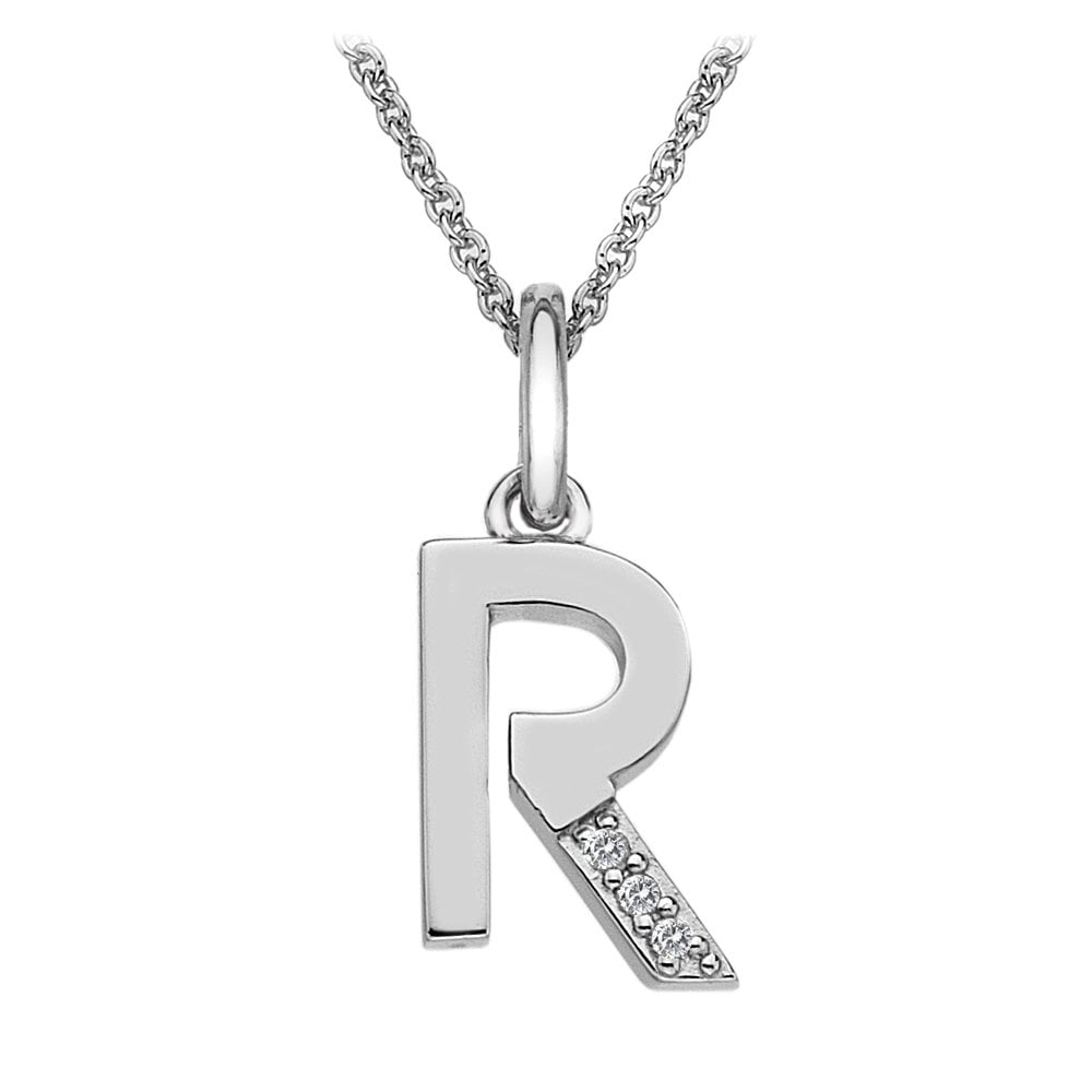 Sterling Silver Initial R Diamond Pendant DP418