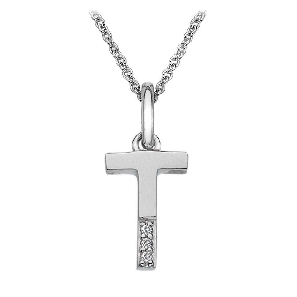 Sterling Silver Initial T Diamond Pendant DP420