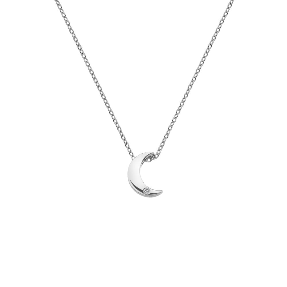 Silver Ladies Diamond Amulet Crescent Moon Pendant DP723