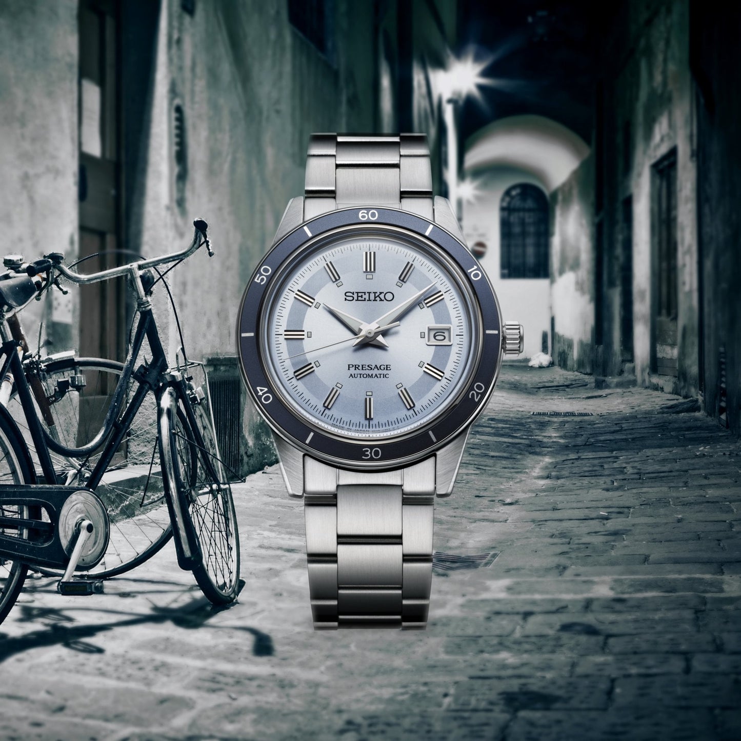 Presage Steel Automatic Style 60s Watch in Retro Blue SRPL19J1