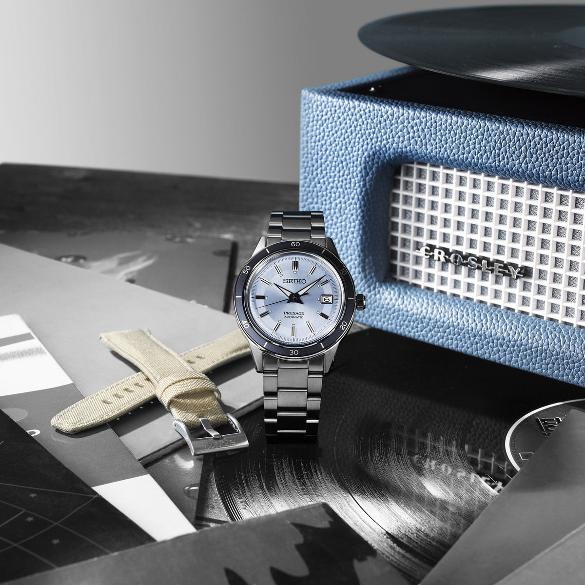 Presage Steel Automatic Style 60s Watch in Retro Blue SRPL19J1
