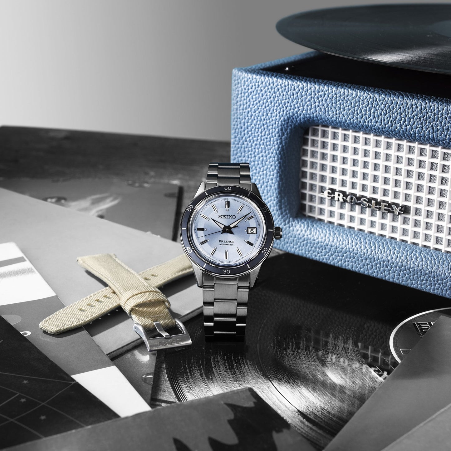 Presage Steel Automatic Style 60s Watch in Retro Blue SRPL19J1