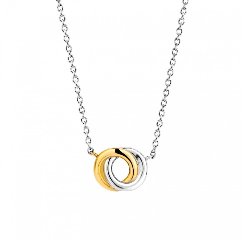 Ladies Sterling Silver Gold Finish Circle Necklace 3915SY/42