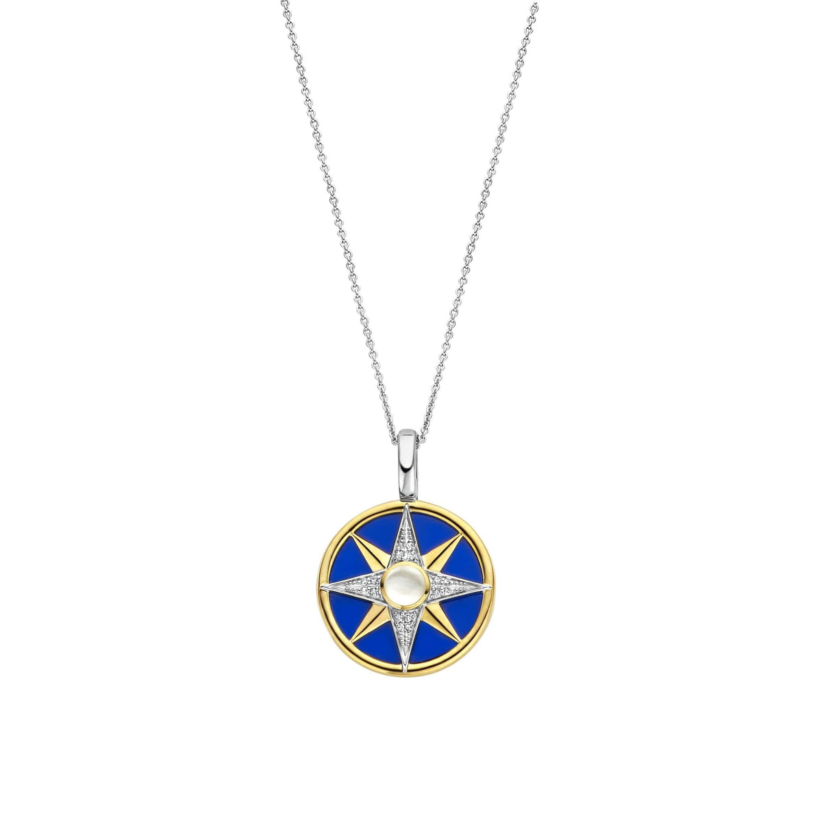 Silver Ladies Lapis Mother Of Pearl & CZ Star Pendant 6823BL