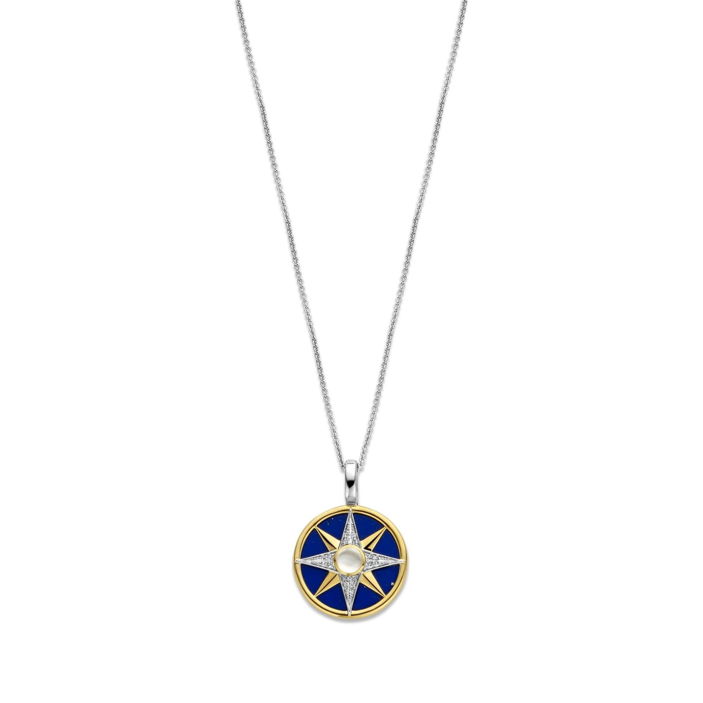 Silver Ladies Lapis Mother Of Pearl & CZ Star Pendant 6823BL