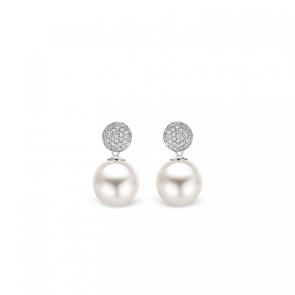 Sterling Silver Pearl White & CZ Stud Easrrings 7721PW