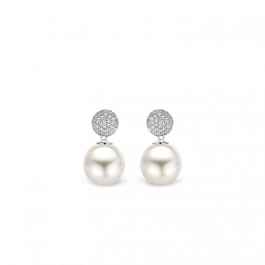 Sterling Silver Pearl White & CZ Stud Easrrings 7721PW
