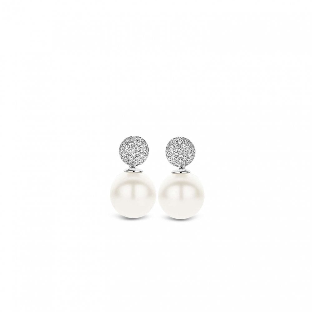 Sterling Silver Pearl White & CZ Stud Easrrings 7721PW
