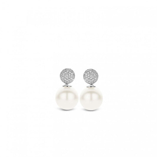 Sterling Silver Pearl White & CZ Stud Easrrings 7721PW