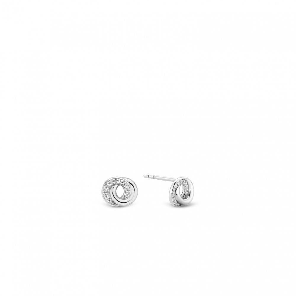 Sterling Silver Ladies Cubic Zirconia Knot Stud Earrings 7784ZI