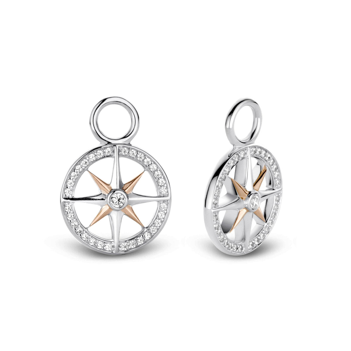Sterling Silver Rose Gold Finished CZ Wheel Ear Charms 9205ZR