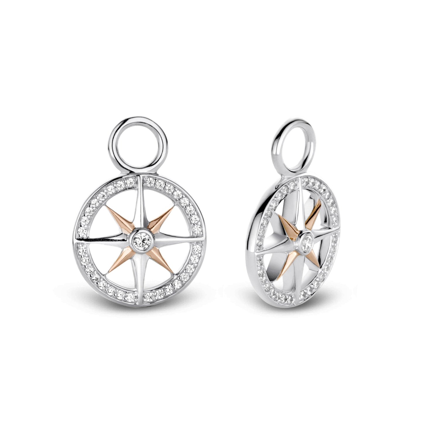 Sterling Silver Rose Gold Finished CZ Wheel Ear Charms 9205ZR