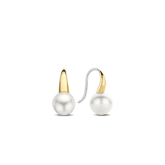 Sterling Silver Gold Finish Ladies Crystal Pearl Earrings 7849PW