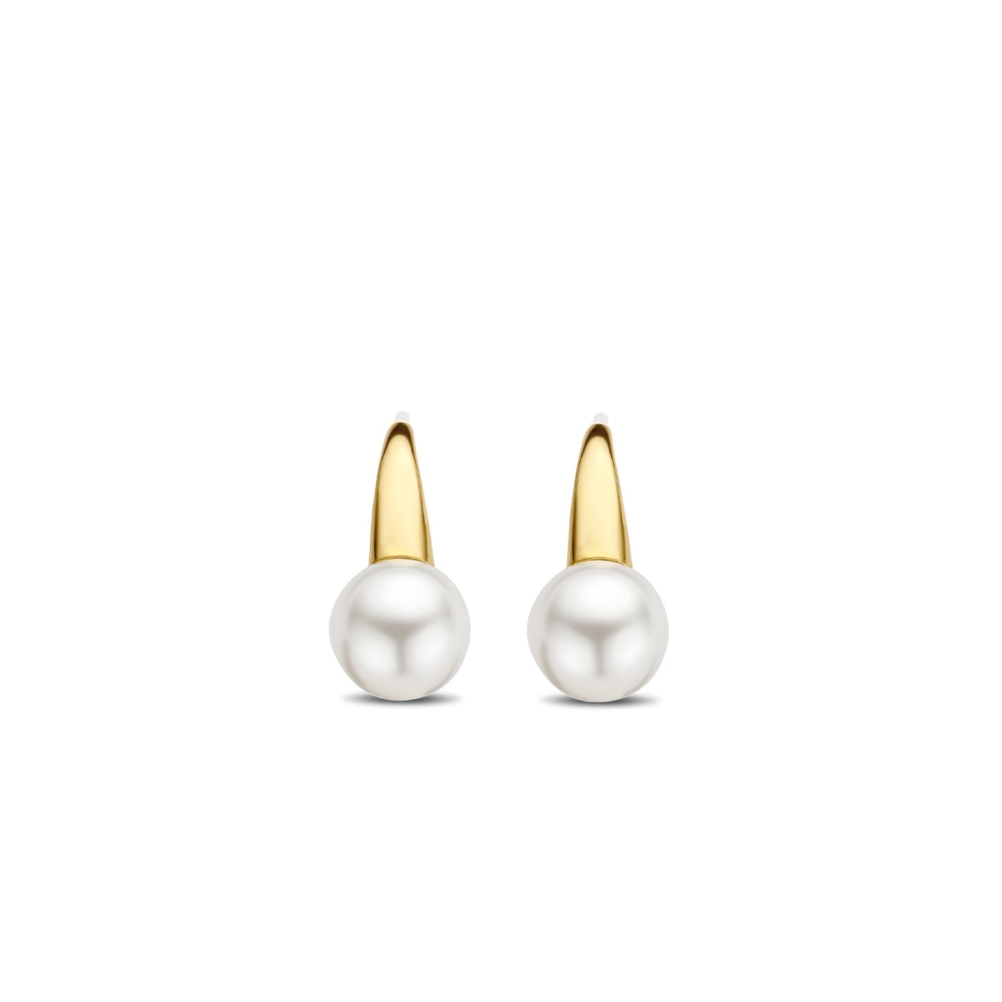Sterling Silver Gold Finish Ladies Crystal Pearl Earrings 7849PW