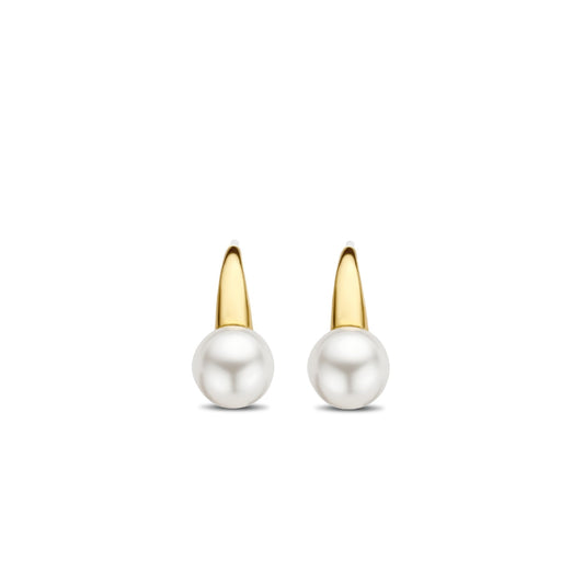 Sterling Silver Gold Finish Ladies Crystal Pearl Earrings 7849PW