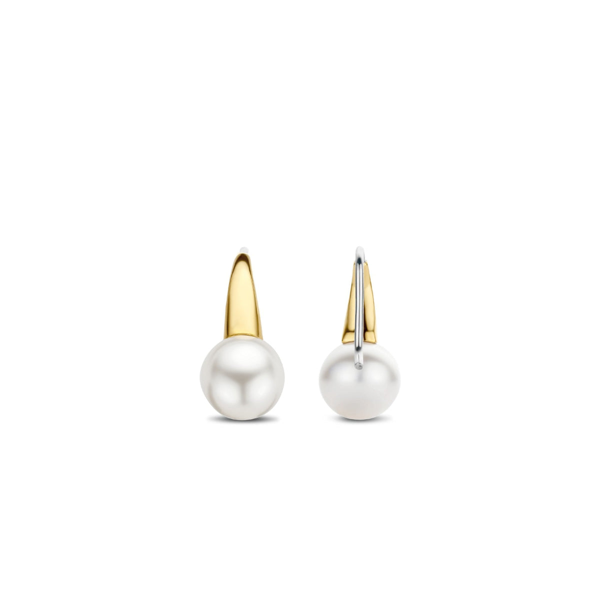 Sterling Silver Gold Finish Ladies Crystal Pearl Earrings 7849PW