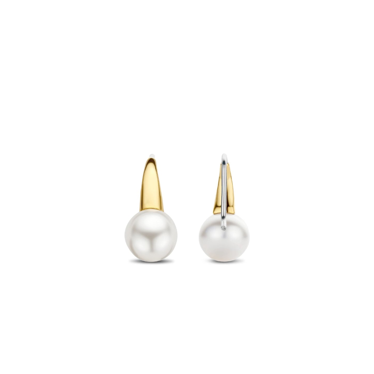 Sterling Silver Gold Finish Ladies Crystal Pearl Earrings 7849PW