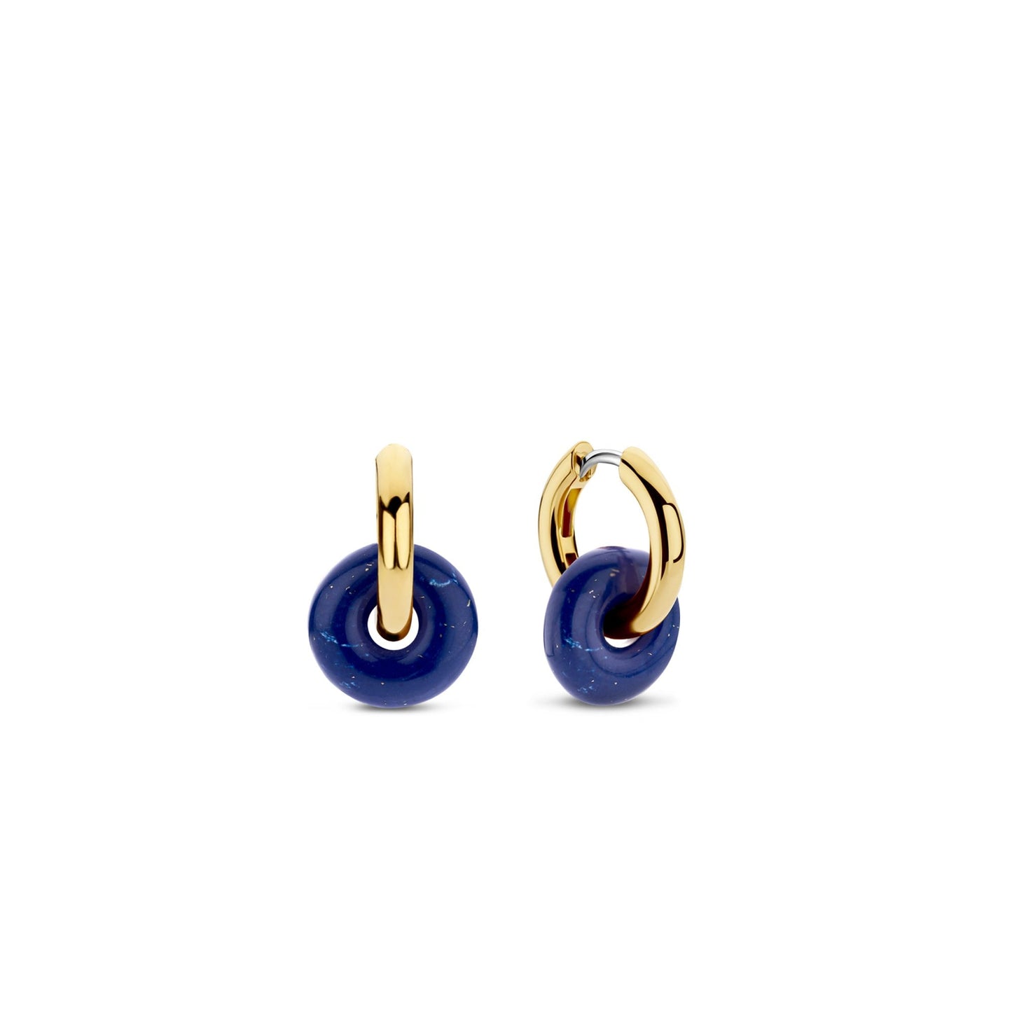 Sterling Silver Gold Finish Lapis Hoop Earrings 7855BL
