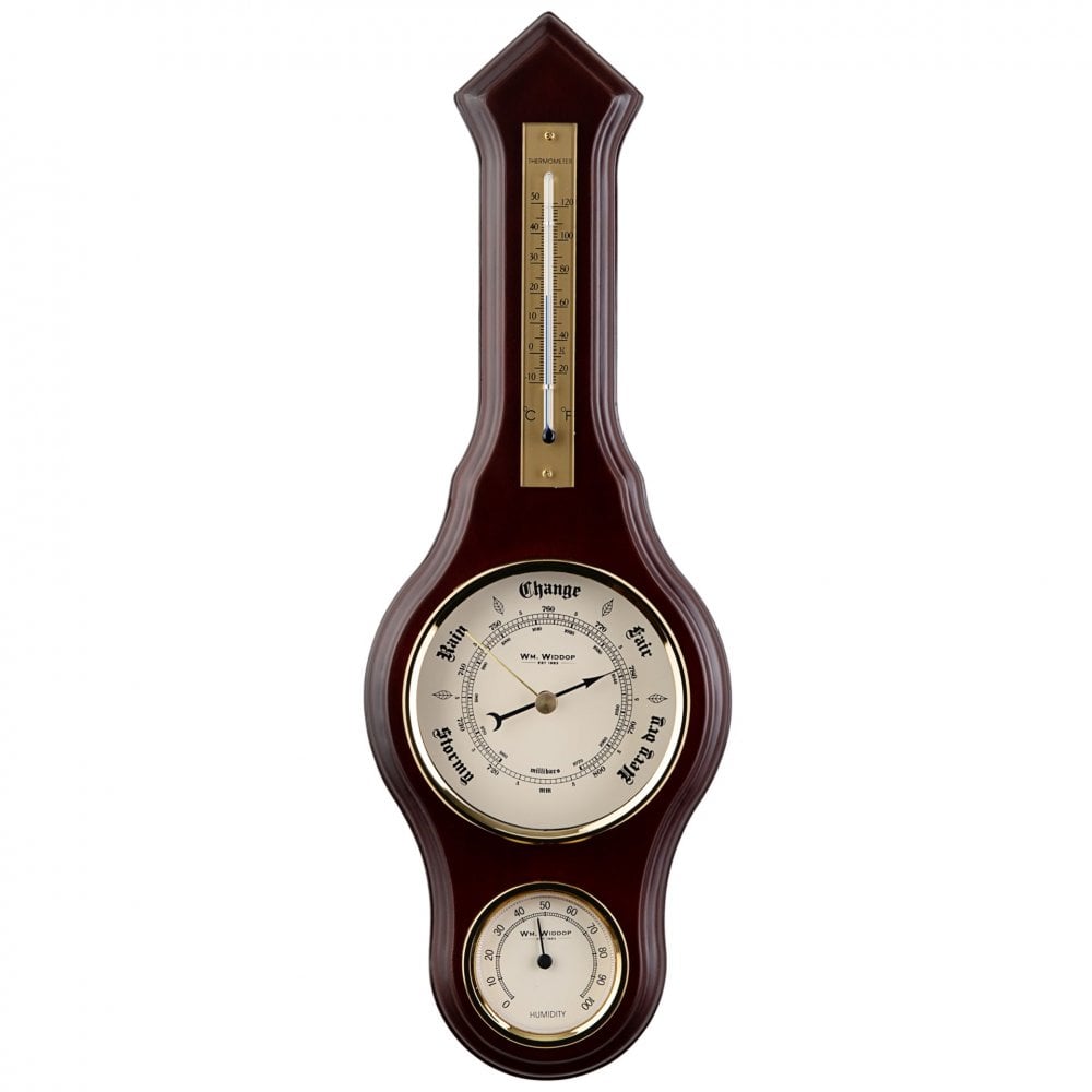 Dark Wooden Barometer with Temperature & Humidity W7933