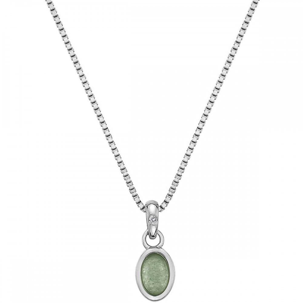 Sterling Silver Birthstone March Adventurine Oval Pendant DP756