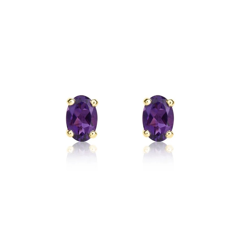 9ct Yellow Gold Claw Set Amethyst Stud Earrings 6x4mm