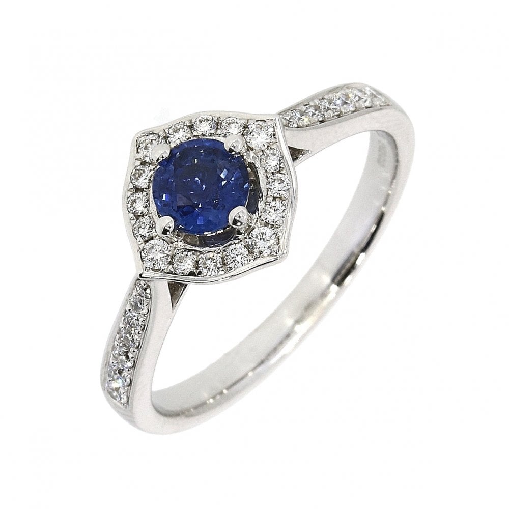 18ct White Gold Diamond & Sapphire Cluster Ring