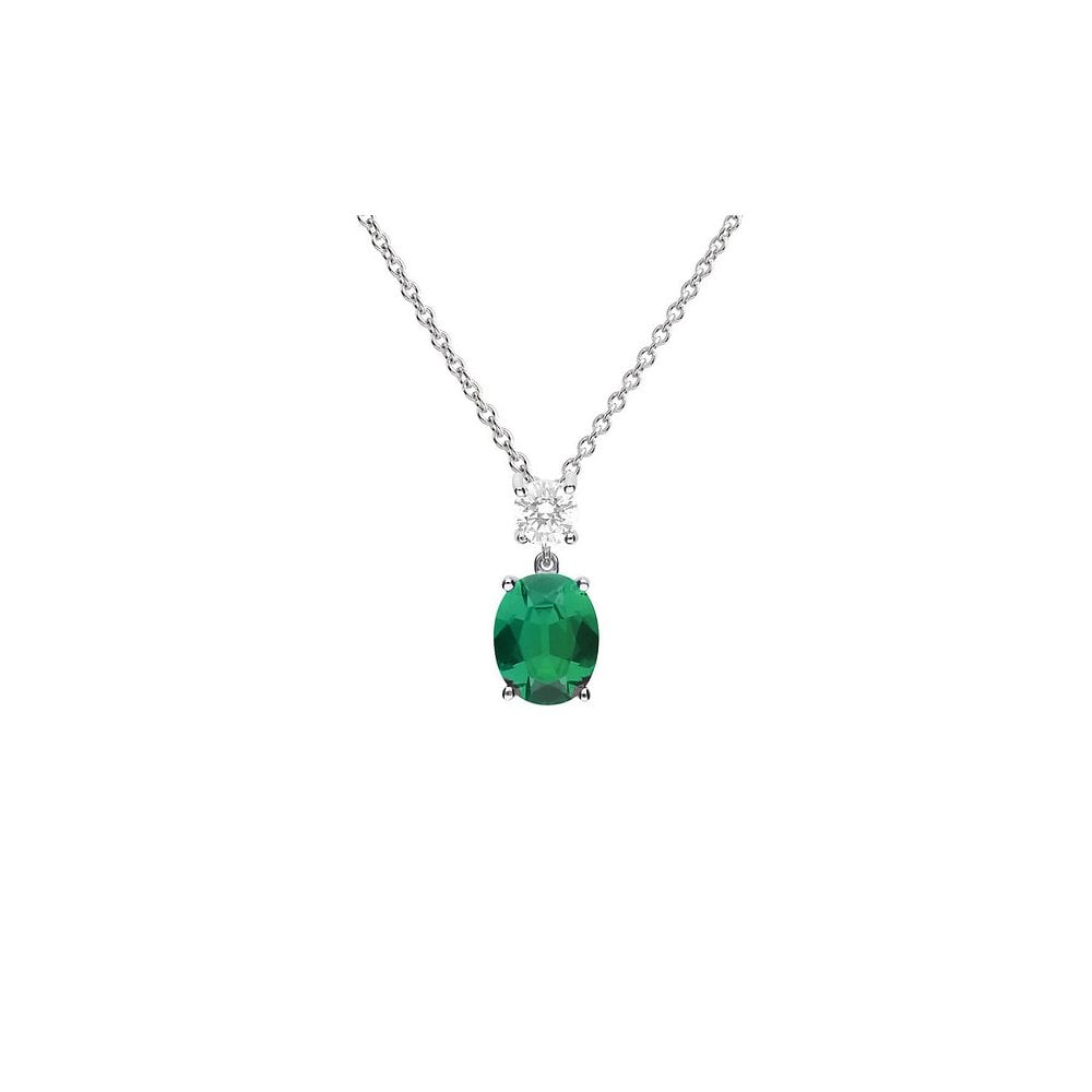 Diamonfire Sterling Silver Oval Green Drop CZ Pendant