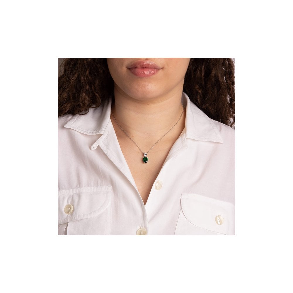 Diamonfire Sterling Silver Oval Green Drop CZ Pendant