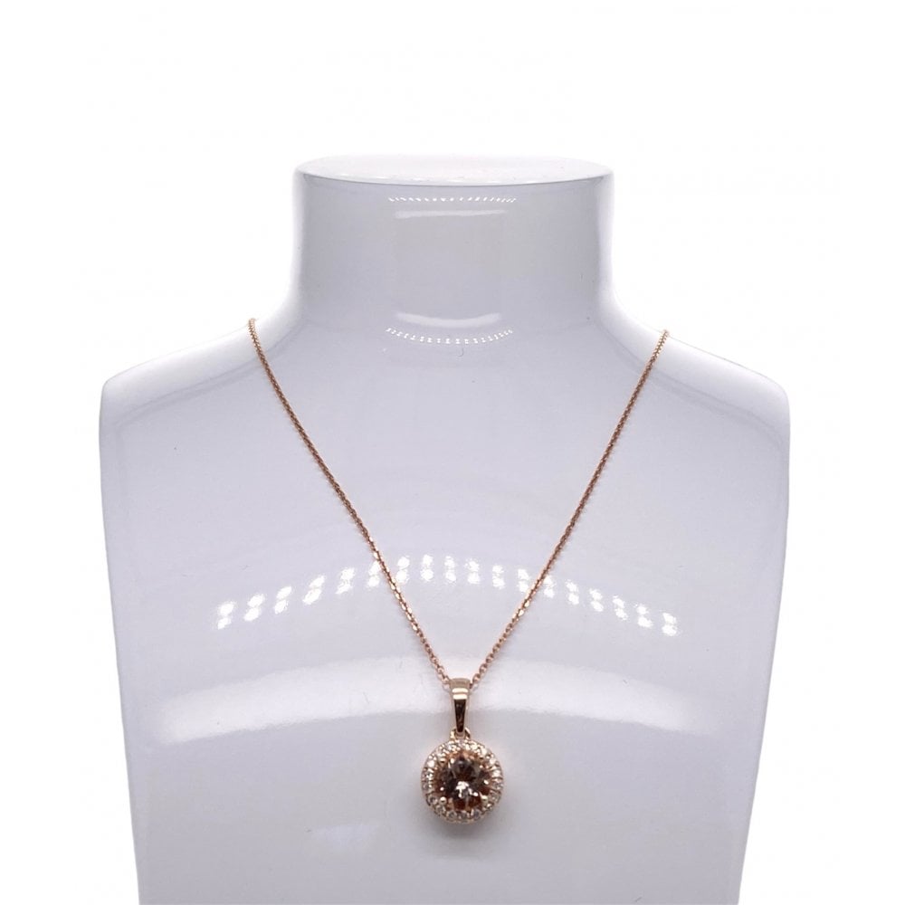 9ct Rose Gold Morganite & Diamond Cluster Pendant