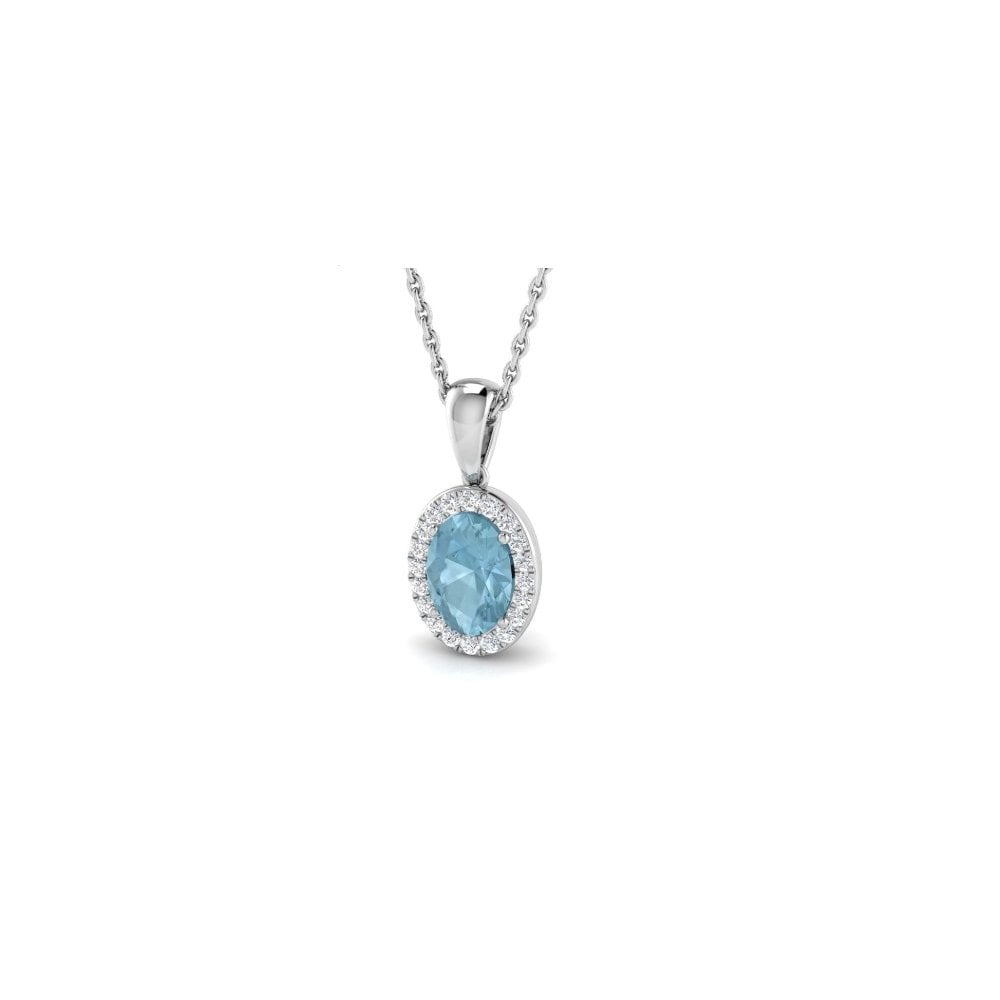 9ct White Gold Ladies Aquamarine and Diamond Cluster Pendant