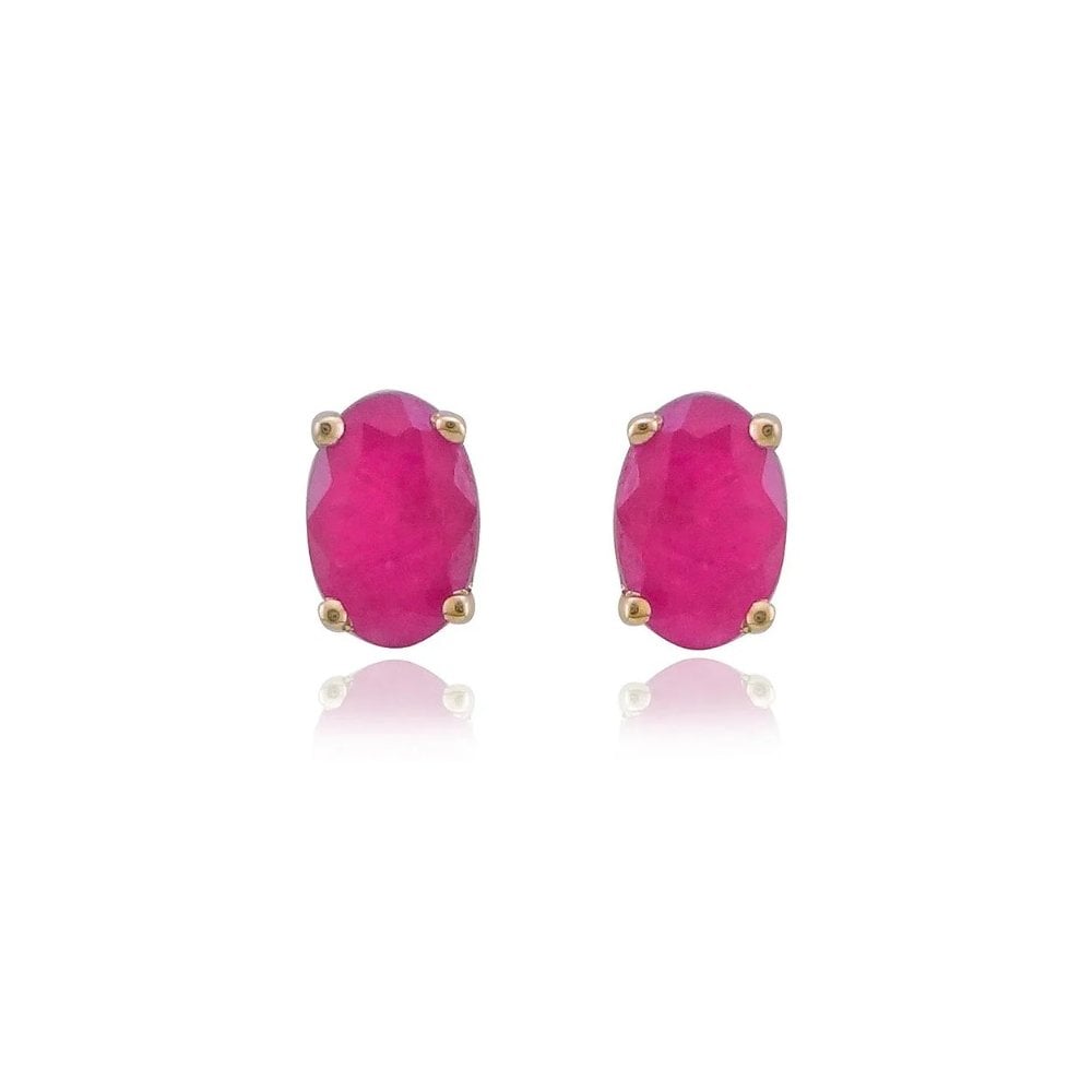 9ct Yellow Gold 6x4mm Oval Ruby Claw Set Earrings
