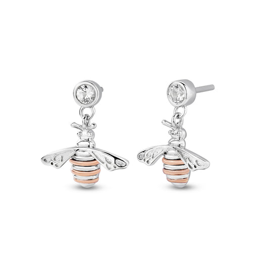 Silver & Gold Ladies Honey Bee Topaz Drop Earrings 3SHBE837