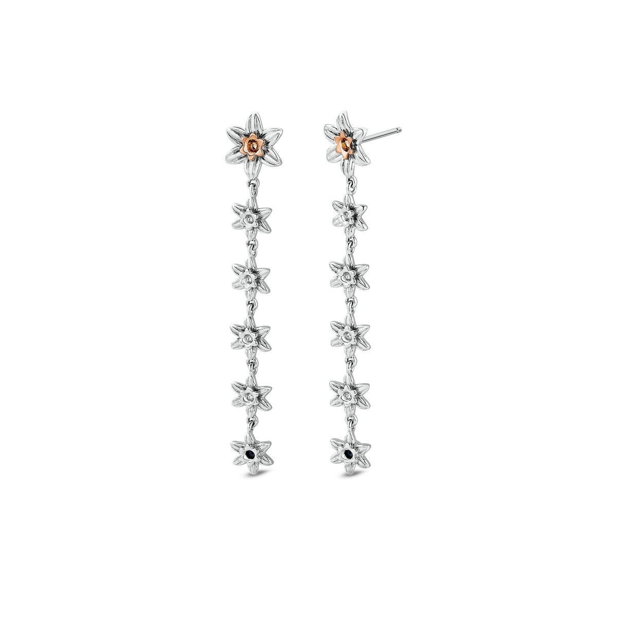 Silver & Gold Daffodil Drop Hoop Earrings 3SDAF830