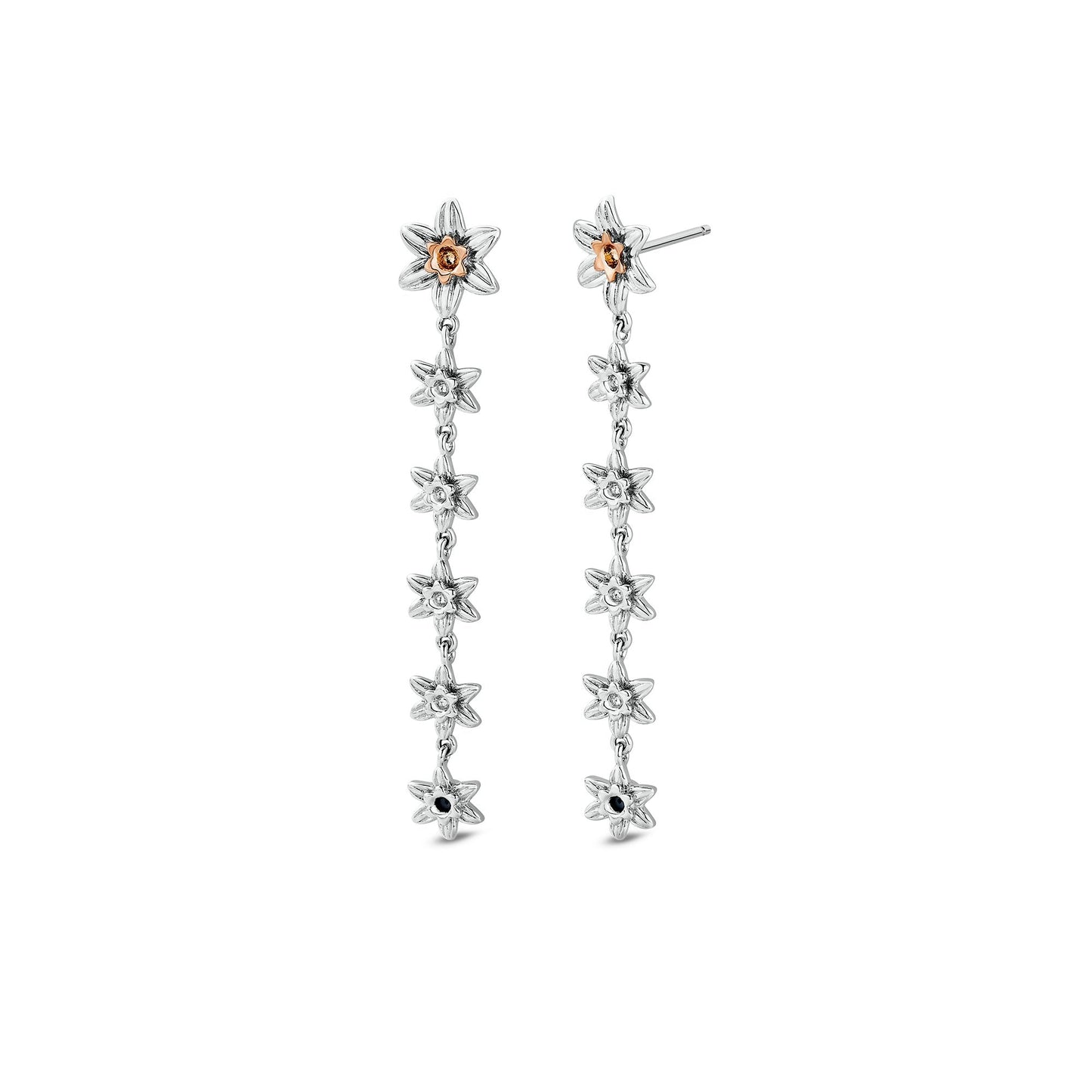 Silver & Gold Daffodil Drop Hoop Earrings 3SDAF830